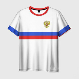 Мужская футболка 3D+ с принтом сборная России гостевая форма в Новосибирске, 100% микрофибра | круглый вырез горловины, длина до линии бедер | 2021 | championship | cup | dzyuba | russia | world | артем | дзюба | европы | мира | мундиаль | россия | форма | футбол | чемпионат