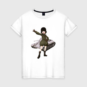 Женская футболка хлопок с принтом Катюша (Girls und Panzer) в Новосибирске, 100% хлопок | прямой крой, круглый вырез горловины, длина до линии бедер, слегка спущенное плечо | girls und panzer | katyusha | аниме | девушки и танки | катюша | танк