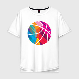 Мужская футболка хлопок Oversize с принтом Rainbow Ball в Новосибирске, 100% хлопок | свободный крой, круглый ворот, “спинка” длиннее передней части | Тематика изображения на принте: basketball | game | nba | sport | streetball | баскетбол | баскетболист | игра | игрок | мяч | нба | спорт | стритбол | тренер