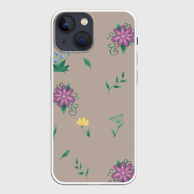Чехол для iPhone 13 mini с принтом Цветочная эстетика в Новосибирске,  |  | лето | лист | листья | одуванчик | природа | растение | растения | цветок | цветочек | цветы