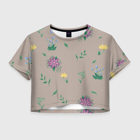 Женская футболка Crop-top 3D с принтом Цветочная эстетика в Новосибирске, 100% полиэстер | круглая горловина, длина футболки до линии талии, рукава с отворотами | лето | лист | листья | одуванчик | природа | растение | растения | цветок | цветочек | цветы