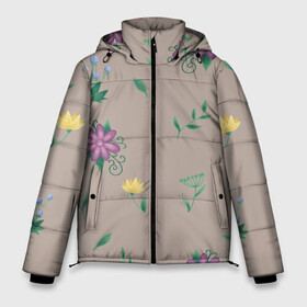 Мужская зимняя куртка 3D с принтом Цветочная эстетика в Новосибирске, верх — 100% полиэстер; подкладка — 100% полиэстер; утеплитель — 100% полиэстер | длина ниже бедра, свободный силуэт Оверсайз. Есть воротник-стойка, отстегивающийся капюшон и ветрозащитная планка. 

Боковые карманы с листочкой на кнопках и внутренний карман на молнии. | лето | лист | листья | одуванчик | природа | растение | растения | цветок | цветочек | цветы
