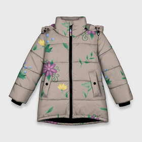 Зимняя куртка для девочек 3D с принтом Цветочная эстетика в Новосибирске, ткань верха — 100% полиэстер; подклад — 100% полиэстер, утеплитель — 100% полиэстер. | длина ниже бедра, удлиненная спинка, воротник стойка и отстегивающийся капюшон. Есть боковые карманы с листочкой на кнопках, утяжки по низу изделия и внутренний карман на молнии. 

Предусмотрены светоотражающий принт на спинке, радужный светоотражающий элемент на пуллере молнии и на резинке для утяжки. | лето | лист | листья | одуванчик | природа | растение | растения | цветок | цветочек | цветы