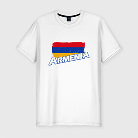 Мужская футболка хлопок Slim с принтом Armenia Flag в Новосибирске, 92% хлопок, 8% лайкра | приталенный силуэт, круглый вырез ворота, длина до линии бедра, короткий рукав | armenia | armenya | арарат | армения | армяне | армянин | арцах | горы | ереван | кавказ | народ | саркисян | ссср | страна | флаг