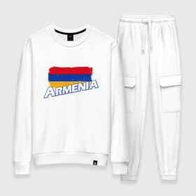 Женский костюм хлопок с принтом Armenia Flag в Новосибирске, 100% хлопок | на свитшоте круглая горловина, мягкая резинка по низу. Брюки заужены к низу, на них два вида карманов: два 