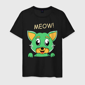 Мужская футболка хлопок с принтом МИЛЫЙ КОТИК в Новосибирске, 100% хлопок | прямой крой, круглый вырез горловины, длина до линии бедер, слегка спущенное плечо. | animal | cat | children | green | meow | детские | домашние | животные | зеленый | карман | кис кис | кот | котик | котэ | кошки | малыш | мяу
