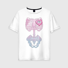 Женская футболка хлопок Oversize с принтом yumemi riamu (Риаму Юмэми) в Новосибирске, 100% хлопок | свободный крой, круглый ворот, спущенный рукав, длина до линии бедер
 | Тематика изображения на принте: anime | yumemi riamu | аниме | девушки золушки | риаму юмэми | сердце | скелет | хэллоуин