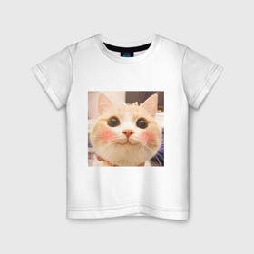 Детская футболка хлопок с принтом Мем про котов в Новосибирске, 100% хлопок | круглый вырез горловины, полуприлегающий силуэт, длина до линии бедер | белый | кот | мем | милый | прикол