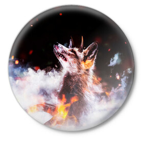 Значок с принтом Лиса с рогами в Новосибирске,  металл | круглая форма, металлическая застежка в виде булавки | fox | foxy | животное | звери | лиса | лисенок | лисичка | милая | рыжая | фокс