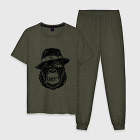 Мужская пижама хлопок с принтом Gorilla в Новосибирске, 100% хлопок | брюки и футболка прямого кроя, без карманов, на брюках мягкая резинка на поясе и по низу штанин
 | горилла | обезьяна | очки | шляпа