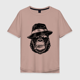 Мужская футболка хлопок Oversize с принтом Gorilla в Новосибирске, 100% хлопок | свободный крой, круглый ворот, “спинка” длиннее передней части | горилла | обезьяна | очки | шляпа