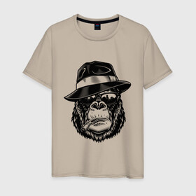 Мужская футболка хлопок с принтом Gorilla в Новосибирске, 100% хлопок | прямой крой, круглый вырез горловины, длина до линии бедер, слегка спущенное плечо. | горилла | обезьяна | очки | шляпа