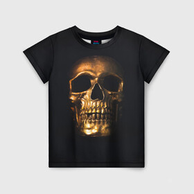 Детская футболка 3D с принтом Golden Skull в Новосибирске, 100% гипоаллергенный полиэфир | прямой крой, круглый вырез горловины, длина до линии бедер, чуть спущенное плечо, ткань немного тянется | golden | midas | skull | иллюстрация | черепа