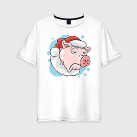 Женская футболка хлопок Oversize с принтом Грустный Джек в Новосибирске, 100% хлопок | свободный крой, круглый ворот, спущенный рукав, длина до линии бедер
 | новый год | поросёнок | праздник | рождество | свинья | сочельник