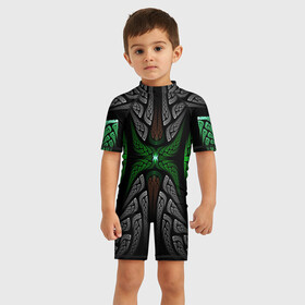Детский купальный костюм 3D с принтом Серо Зеленые Узоры в Новосибирске, Полиэстер 85%, Спандекс 15% | застежка на молнии на спине | зеленый | крутой рисунок | серый | узор