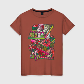 Женская футболка хлопок с принтом Дом грёз в Новосибирске, 100% хлопок | прямой крой, круглый вырез горловины, длина до линии бедер, слегка спущенное плечо | абстракция | геометрия | графика | дом | розовый