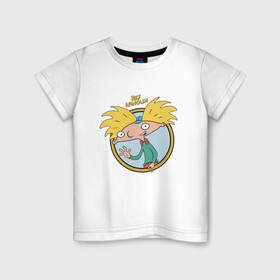Детская футболка хлопок с принтом Hey Arnold! в Новосибирске, 100% хлопок | круглый вырез горловины, полуприлегающий силуэт, длина до линии бедер | arnold | boy | cartoon | nickelodeon | арнольд | мальчик | мультик | никелодион
