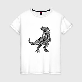 Женская футболка хлопок с принтом Тираннозавр узор Мандала в Новосибирске, 100% хлопок | прямой крой, круглый вырез горловины, длина до линии бедер, слегка спущенное плечо | Тематика изображения на принте: art | ethnic | grunge | mandala | pattern | pop culture | rex | science | t rex | tribal | tyrannosaurus rex | vintage | арт | вензеля | винтаж | гранж | динозавр | наука | паттерн | популярная культура | теропод | ти рекс | тиранозавр | тирекс | хищник |