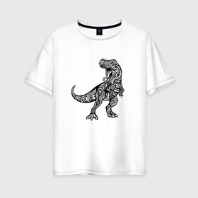 Женская футболка хлопок Oversize с принтом Тираннозавр узор Мандала в Новосибирске, 100% хлопок | свободный крой, круглый ворот, спущенный рукав, длина до линии бедер
 | Тематика изображения на принте: art | ethnic | grunge | mandala | pattern | pop culture | rex | science | t rex | tribal | tyrannosaurus rex | vintage | арт | вензеля | винтаж | гранж | динозавр | наука | паттерн | популярная культура | теропод | ти рекс | тиранозавр | тирекс | хищник |