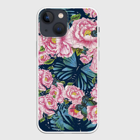 Чехол для iPhone 13 mini с принтом Пионы в Новосибирске,  |  | бабочка | лето | насекомые | пионы | природа | растения | цветы