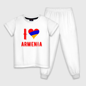Детская пижама хлопок с принтом I Love Armenia в Новосибирске, 100% хлопок |  брюки и футболка прямого кроя, без карманов, на брюках мягкая резинка на поясе и по низу штанин
 | Тематика изображения на принте: armenia | armenya | love | арарат | армения | армяне | армянин | арцах | горы | ереван | кавказ | любовь | народ | саркисян | сердце | ссср | страна | флаг