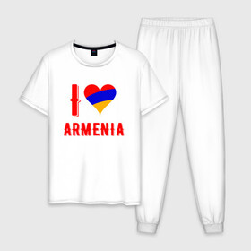 Мужская пижама хлопок с принтом I Love Armenia в Новосибирске, 100% хлопок | брюки и футболка прямого кроя, без карманов, на брюках мягкая резинка на поясе и по низу штанин
 | Тематика изображения на принте: armenia | armenya | love | арарат | армения | армяне | армянин | арцах | горы | ереван | кавказ | любовь | народ | саркисян | сердце | ссср | страна | флаг