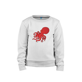 Детский свитшот хлопок с принтом Осьминог красный в Новосибирске, 100% хлопок | круглый вырез горловины, эластичные манжеты, пояс и воротник | cute | octopus | милый | морское | осьминог | осьминожка | паттерн | тентакли | щупальца