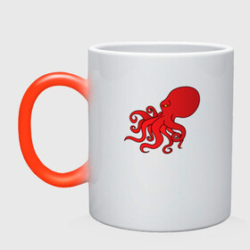 Кружка хамелеон с принтом Осьминог красный в Новосибирске, керамика | меняет цвет при нагревании, емкость 330 мл | cute | octopus | милый | морское | осьминог | осьминожка | паттерн | тентакли | щупальца