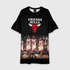 Детское платье 3D с принтом CHICAGO BULLS [3] в Новосибирске, 100% полиэстер | прямой силуэт, чуть расширенный к низу. Круглая горловина, на рукавах — воланы | basketball | bulls | chicago | chicago bulls | jordan | nba | баскетбол | джордан | нба | чикаго буллз