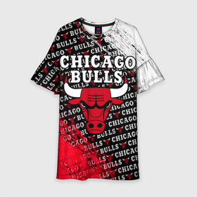 Детское платье 3D с принтом CHICAGO BULLS [6] в Новосибирске, 100% полиэстер | прямой силуэт, чуть расширенный к низу. Круглая горловина, на рукавах — воланы | basketball | bulls | chicago | chicago bulls | jordan | nba | баскетбол | джордан | нба | чикаго буллз