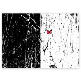Поздравительная открытка с принтом ЧБ ГРАНЖ RED BUTTERFLY (Z) в Новосибирске, 100% бумага | плотность бумаги 280 г/м2, матовая, на обратной стороне линовка и место для марки
 | Тематика изображения на принте: abstract | geometry | geometry stripes | grunge | red butterfly | texture | абстракция | бабочка | брызги | геометрические полосы | геометрия | гранж | краска | красная бабочка | потертости | текстура