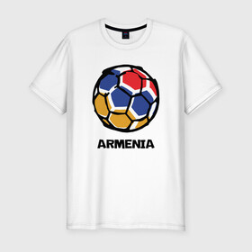 Мужская футболка хлопок Slim с принтом Armenia Football в Новосибирске, 92% хлопок, 8% лайкра | приталенный силуэт, круглый вырез ворота, длина до линии бедра, короткий рукав | armenia | armenya | football | арарат | армения | армяне | армянин | арцах | горы | ереван | кавказ | мяч | народ | саркисян | спорт | ссср | страна | флаг | футбол