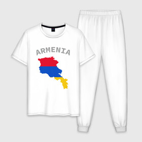 Мужская пижама хлопок с принтом Карта Армении в Новосибирске, 100% хлопок | брюки и футболка прямого кроя, без карманов, на брюках мягкая резинка на поясе и по низу штанин
 | armenia | armenya | арарат | армения | армяне | армянин | арцах | горы | ереван | кавказ | народ | саркисян | ссср | страна | флаг