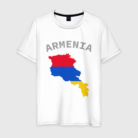 Мужская футболка хлопок с принтом Карта Армении в Новосибирске, 100% хлопок | прямой крой, круглый вырез горловины, длина до линии бедер, слегка спущенное плечо. | armenia | armenya | арарат | армения | армяне | армянин | арцах | горы | ереван | кавказ | народ | саркисян | ссср | страна | флаг