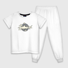 Детская пижама хлопок с принтом Акула и облака в Новосибирске, 100% хлопок |  брюки и футболка прямого кроя, без карманов, на брюках мягкая резинка на поясе и по низу штанин
 | shark | акула | акулы | жители | клыки | море | морские | океан | рыба