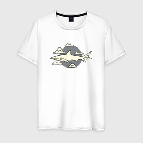 Мужская футболка хлопок с принтом Акула и облака в Новосибирске, 100% хлопок | прямой крой, круглый вырез горловины, длина до линии бедер, слегка спущенное плечо. | shark | акула | акулы | жители | клыки | море | морские | океан | рыба