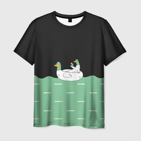 Мужская футболка 3D с принтом Уточки в Новосибирске, 100% полиэфир | прямой крой, круглый вырез горловины, длина до линии бедер | gussi | гуси | день рождения | детям | подарок | прикольные животные | смешное животное | утки