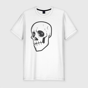 Мужская футболка хлопок Slim с принтом Хмурый Аякс в Новосибирске, 92% хлопок, 8% лайкра | приталенный силуэт, круглый вырез ворота, длина до линии бедра, короткий рукав | skull | иллюстрация | стикер | ужастик | череп