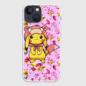 Чехол для iPhone 13 mini с принтом Пикачу в цветочках в Новосибирске,  |  | anime | picachu | pikachu | аниме | милый | пика | пикачу | покебол | покемон