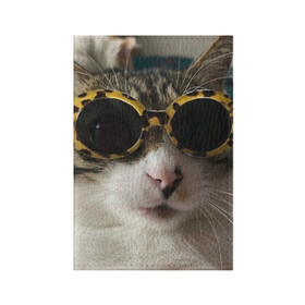 Обложка для паспорта матовая кожа с принтом Мем про кота в Новосибирске, натуральная матовая кожа | размер 19,3 х 13,7 см; прозрачные пластиковые крепления | Тематика изображения на принте: в очках | киса селфи | кот | мем | милый | прикол
