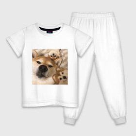 Детская пижама хлопок с принтом Мем про собак в Новосибирске, 100% хлопок |  брюки и футболка прямого кроя, без карманов, на брюках мягкая резинка на поясе и по низу штанин
 | Тематика изображения на принте: белый | игрушки мягкие | мем | милый | прикол | сиба ину | собака