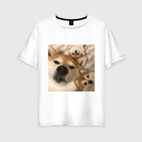 Женская футболка хлопок Oversize с принтом Мем про собак в Новосибирске, 100% хлопок | свободный крой, круглый ворот, спущенный рукав, длина до линии бедер
 | белый | игрушки мягкие | мем | милый | прикол | сиба ину | собака