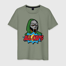 Мужская футболка хлопок с принтом MF Doom - All Caps в Новосибирске, 100% хлопок | прямой крой, круглый вырез горловины, длина до линии бедер, слегка спущенное плечо. | doom | hip hop | mf doom | music | rap | rip | маска | микрофон | музыка | рэп | рэпер | стиль | хип хоп