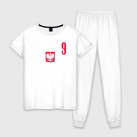 Женская пижама хлопок с принтом Lewandowski 9 в Новосибирске, 100% хлопок | брюки и футболка прямого кроя, без карманов, на брюках мягкая резинка на поясе и по низу штанин | football | польша | польша футбол | футбол | футбольный клуб | футбольшый клуб польши