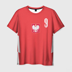 Мужская футболка 3D с принтом Lewandowski Poland 9 в Новосибирске, 100% полиэфир | прямой крой, круглый вырез горловины, длина до линии бедер | Тематика изображения на принте: football | польша | польша футбол | футбол | футбольный клуб | футбольшый клуб польши