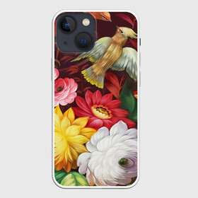Чехол для iPhone 13 mini с принтом Птица и цветы в Новосибирске,  |  | декоративная роспись | живопись | жостово | жостовская роспись | птичка | цветы