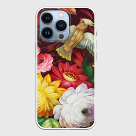 Чехол для iPhone 13 Pro с принтом Птица и цветы в Новосибирске,  |  | декоративная роспись | живопись | жостово | жостовская роспись | птичка | цветы