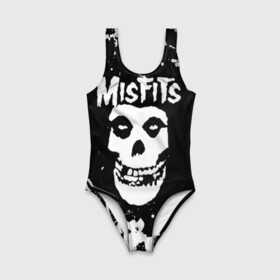 Детский купальник 3D с принтом MISFITS [4] в Новосибирске, Полиэстер 85%, Спандекс 15% | Слитный крой, подклад по переду изделия, узкие бретели | misfits | music | rock | мисфитс | музыка | рок