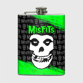 Фляга с принтом MISFITS [3] в Новосибирске, металлический корпус | емкость 0,22 л, размер 125 х 94 мм. Виниловая наклейка запечатывается полностью | Тематика изображения на принте: misfits | music | rock | мисфитс | музыка | рок