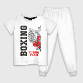 Детская пижама хлопок с принтом Boxing Russia (двухсторонняя) в Новосибирске, 100% хлопок |  брюки и футболка прямого кроя, без карманов, на брюках мягкая резинка на поясе и по низу штанин
 | boxer | boxing | russia team | бокс | боксер | сборная россии | тайский бокс